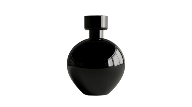 Mockup of black fragrance perfume bottle available on transparent background.PNG