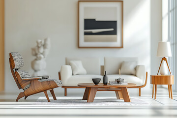 Fototapeta premium Modern Minimalist Living Room Design with Wooden Furniture