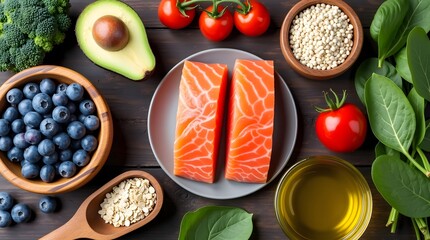 Healthy foods displayed with vibrant ingredients promoting nutritious choices for a balanced lifestyle meal plan

