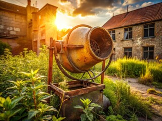Rustic Old Concrete Mixer at Home Construction Site - Rule of Thirds Composition