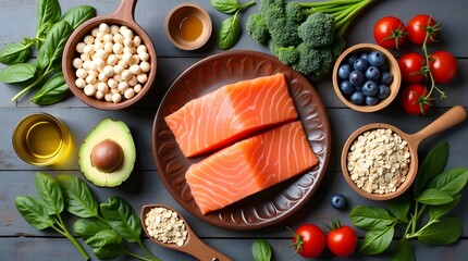 Healthy foods displayed with vibrant ingredients promoting nutritious choices for a balanced lifestyle meal plan

