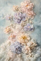 A celestial abstract of softly glowing star clusters and radiant galaxies surrounded by swirling nebulas in pastel hues of teal, lavender, and blush pink. Add beams of light and delicate cosmic 