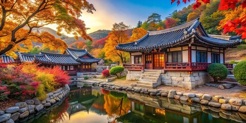 Obraz premium Traditional Korean Village House, Seoul, Scenic Landscape