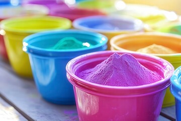 Vibrant Colorful Powder in Bright Bowls