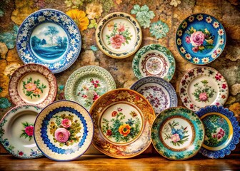 Wide-Angle China Plate Photography: Elegant Still Life, Porcelain Dishes, Table Setting, Asian Decor