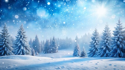 Winter Wonderland Snowy Landscape Background: Wide-Angle Christmas New Year Snow Scene