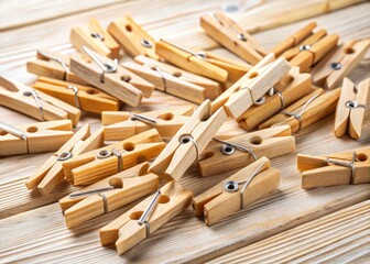 Wooden Clothespin Bird's Eye View: High-Angle Photography of Natural Wood Clips