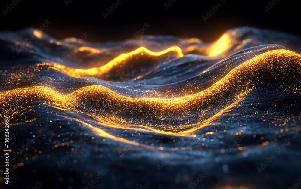 Poster a futuristic 3d rendering of a glowing digital world map contour, symbolizing big data and internet 