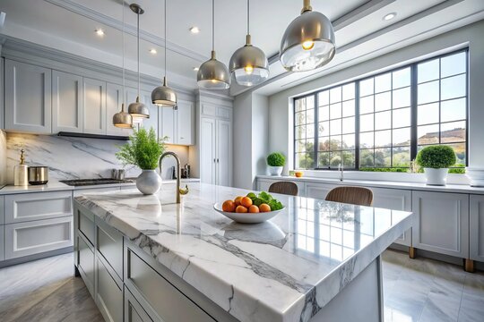 Worm's Eye View: Elegant White Marble Countertop Minimalist Design - Natural Stone Beauty