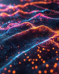 A sleek 3D mockup of a world map with glowing lights, illustrating global connections and network systems on a dark technological backdrop