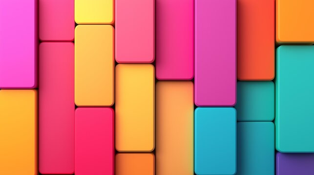 Vibrant geometric shapes in various colors arranged in a modern abstract pattern.