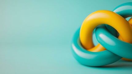 Colorful rings intertwined on a vibrant teal background for modern design use.