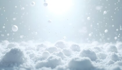 Obraz premium A generative AI illustration of an abstract background featuring white foam particles floating through the air in a bright, illuminated setting