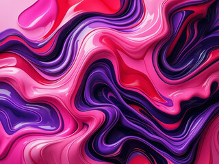 Obraz premium A vibrant abstract artwork featuring swirling waves of pink, purple, and red with glossy textures and fluid shapes, creating a dynamic and energetic composition.