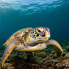 Obraz premium Did you know that sea turtles can sleep while swimming? They can regulate their buoyancy to stay afloat even when they're dozing off! Talk about multitasking! 