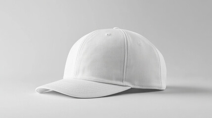 Fototapeta premium mockup of white blank snapback cap on light background, perfect for showcasing designs or branding. Ideal for fashion and promotional purposes
