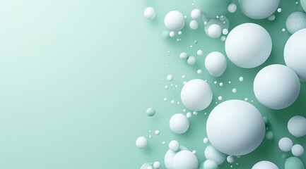 A bunch of white and green spheres are floating in the air