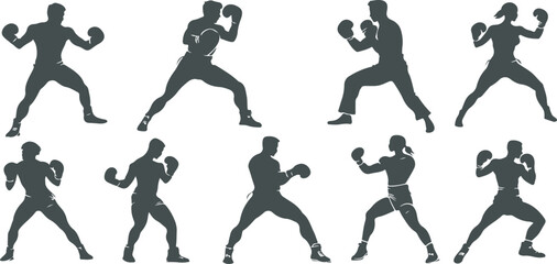 Silhouette collection of boxers and fighters in the form of punching and dodging. suitable for wrestling and boxing match design. posters, banners and sports design elements