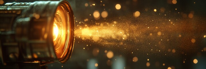 Nostalgic Glow Vintage Projector Lens Reflecting Warm Light in Dimly Lit Home