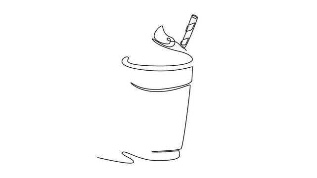 Coffee beverage Concept. Single line draw design. Full length animation illustration. High quality 4k footage.