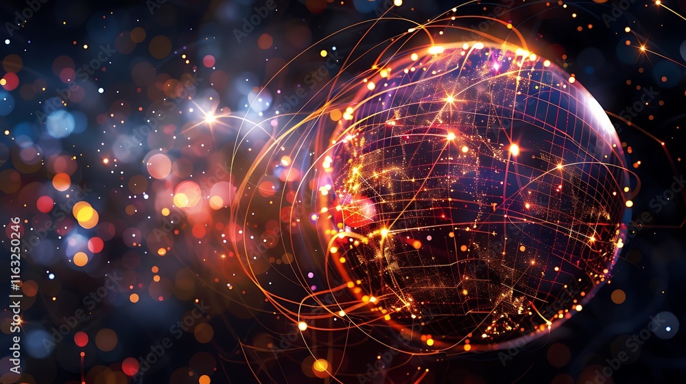 Poster digital illustration of a glowing earth, depicting global interconnectedness.