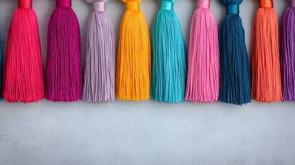 Colorful Tassels in a Row for Crafting Decor