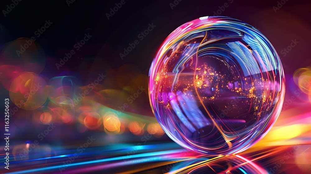 Poster dazzling sphere radiates vibrant hues, creating a mesmerizing display of light and color.