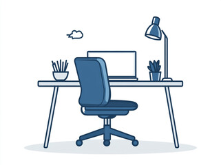Fototapeta premium Work-from-home icon with a laptop, chair and desk. 