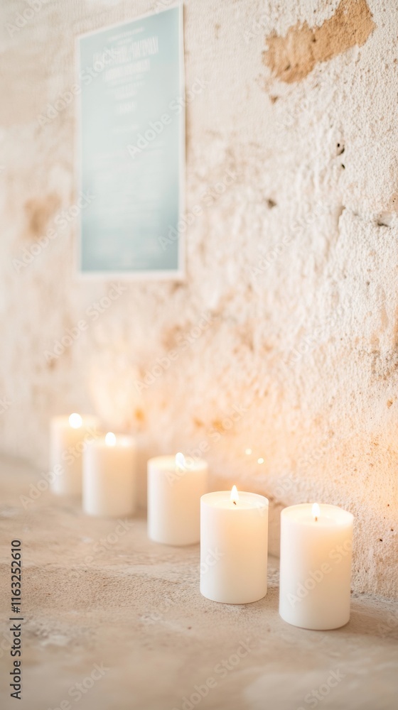 Poster cozy ambiance with flickering candles and textured walls in warm setting