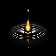 Golden Oil Drop Falling into Black Liquid