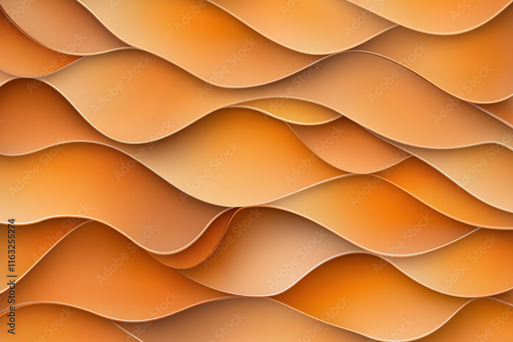 Poster waves of warm orange tones create a textured background featuring layered patterns