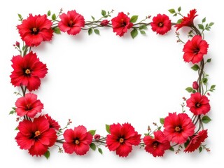 Fototapeta premium Watercolor illustration of a red flower border, creating a vibrant and bold design, suitable for summer, floral, or impactful projects.