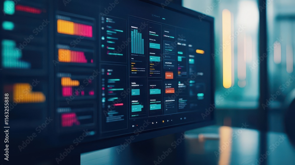 Fototapete Workflow optimization through task delegation, sleek digital interface, side view, focusing on streamlined processes, digital tone, Analogous Color Scheme