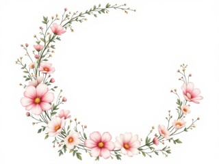 Naklejka premium Delicate watercolor illustration of a floral frame with small pink flowers and green leaves, creating a sweet and gentle feel, perfect for spring or baby shower invitations.