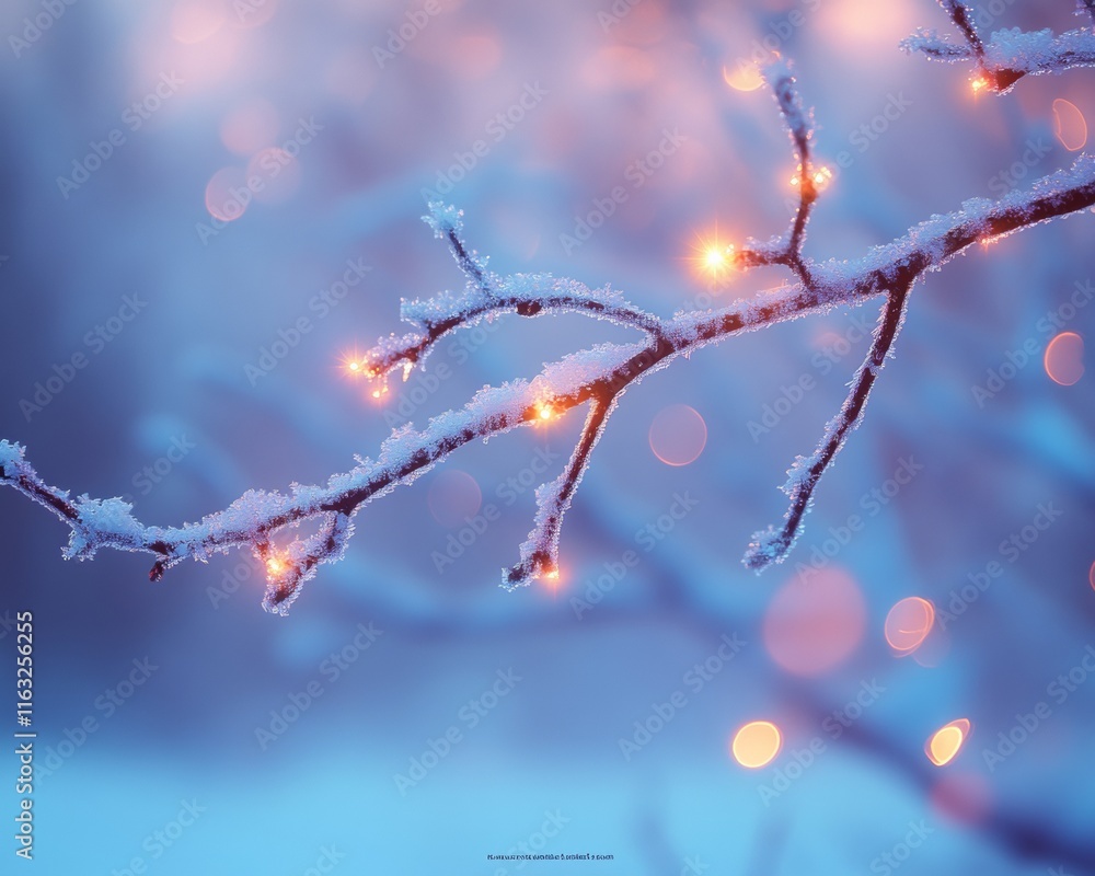Aufkleber dreamlike winter magic frosty branches with glowing bokeh lights in a mystical snowy setting