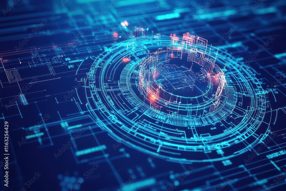 Aufkleber Vibrant abstract technology background showcasing intricate circular designs and luminous patterns in a digital space.
