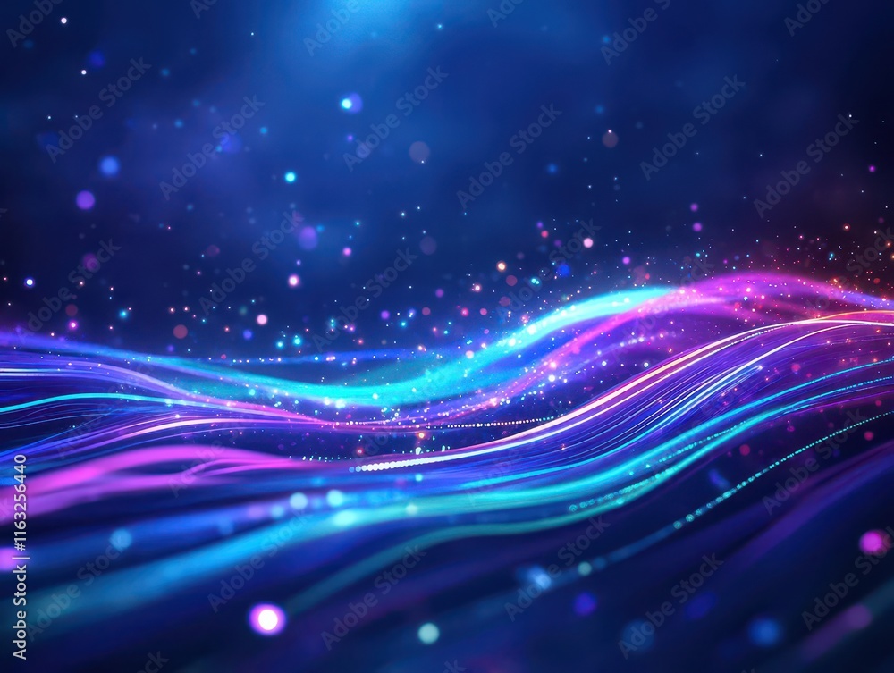 Leinwandbilder Vibrant abstract waves of colorful light and sparkling particles create a mesmerizing and dynamic visual experience.