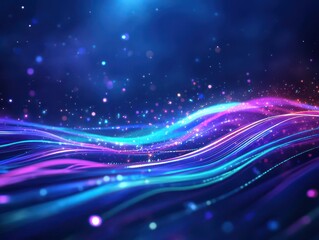 Obraz premium Vibrant abstract waves of colorful light and sparkling particles create a mesmerizing and dynamic visual experience.