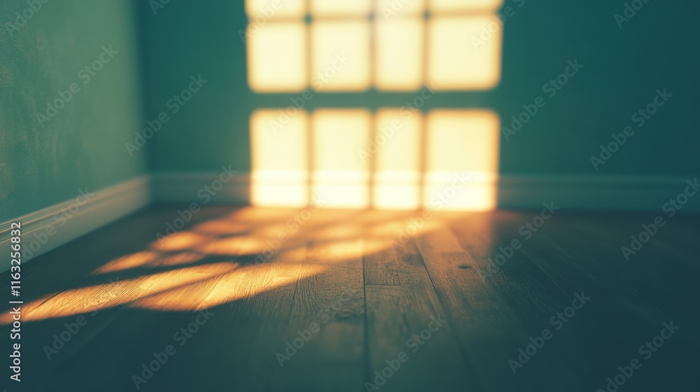 Aufkleber natural light streams through a window, creating soft shadows on the wooden floor of a minimalist in