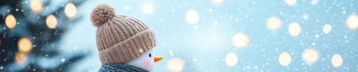Festive Snowman and Glowing Lights in Winter Wonderland