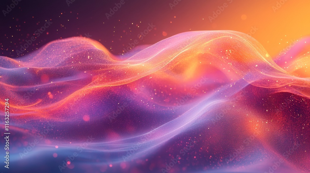 Poster surreal tech waves abstract digital flow in futuristic gradient
