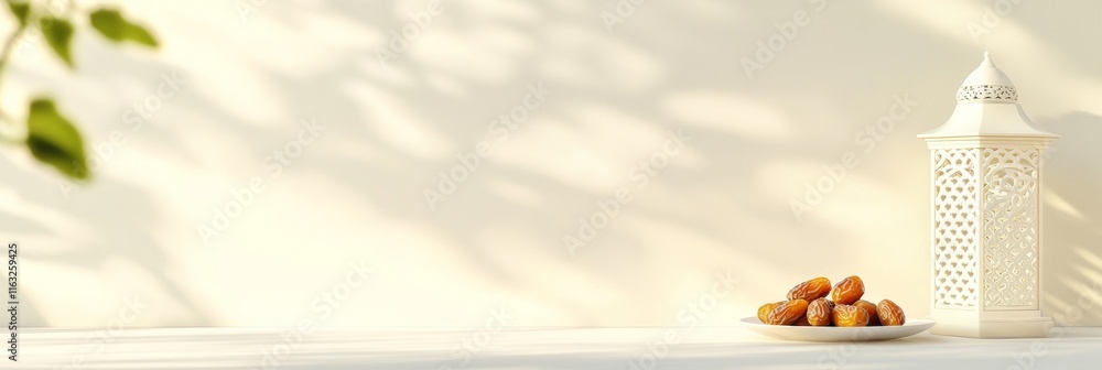 Poster Elegant Lantern and Dates in Soft Sunlight on Minimalist Background