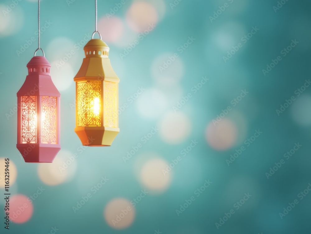 Poster Glowing Ornate Lanterns Against a Soft Bokeh Background