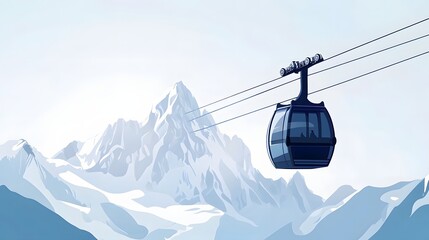 Obraz premium Cable Car Ascending Majestic Snowy Mountains