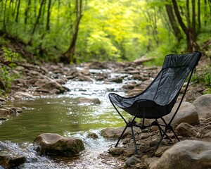 Relaxing by the Stream: A Tranquil Camping Scene