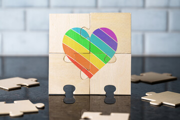 Rainbow Heart Puzzle Pieces Symbolizing LGBTQ Love Acceptance Gay Lesbian Transgender Non-Binary...
