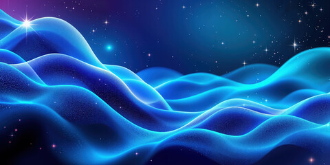Fototapeta premium A mesmerizing abstract representation of flowing waves in vibrant blue hues, set against a cosmic backdrop filled with stars.