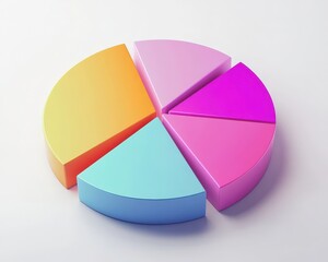 Obraz premium This image features a colorful 3D pie chart divided into five segments, showcasing a visual representation of data or statistics. The vibrant colors enhance its appeal and clarity.