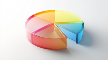 Obraz premium A colorful, semi-transparent pie chart divided into five segments, illustrating data representation visually.