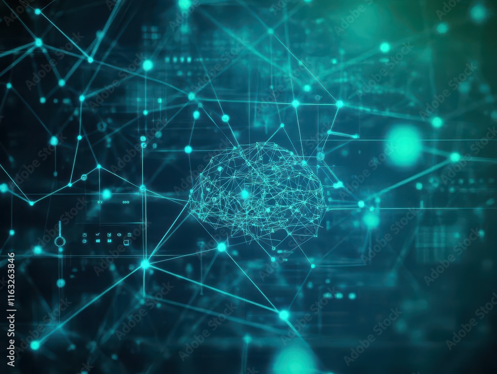 Poster Cybernetic mind visualized with intricate networks, computational power, advanced cognition